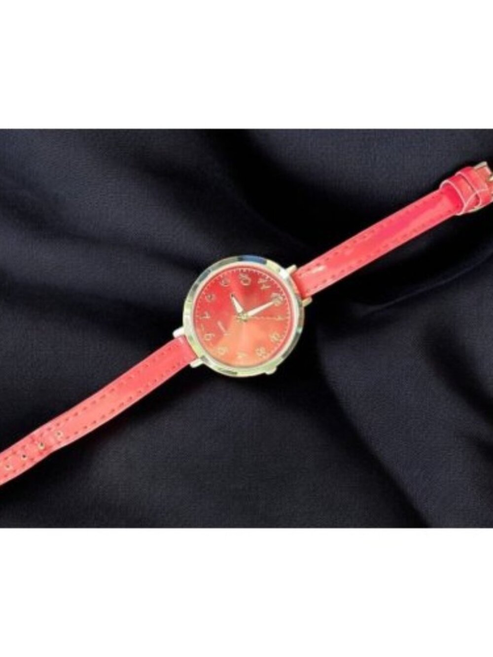 Red Vinyl Band Round Face Ladies Quartz Watch